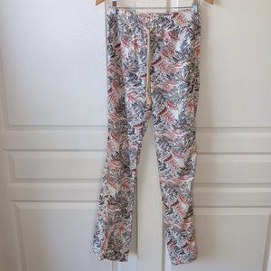 Cali 1850 Women's Linen Blend White Tropical Print Pants 34" Inseam Size XS